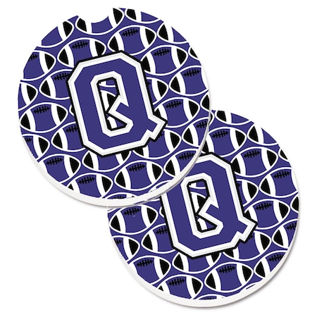 Carolines Treasures Letter Q Football Purple and White Cup Holder Car Coaster, PK2 CJ1068-QCARC